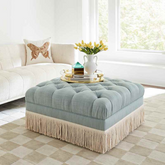 Elegant 3-seater velvet upholstered sofa with retro tassel design and tufted luxury finish